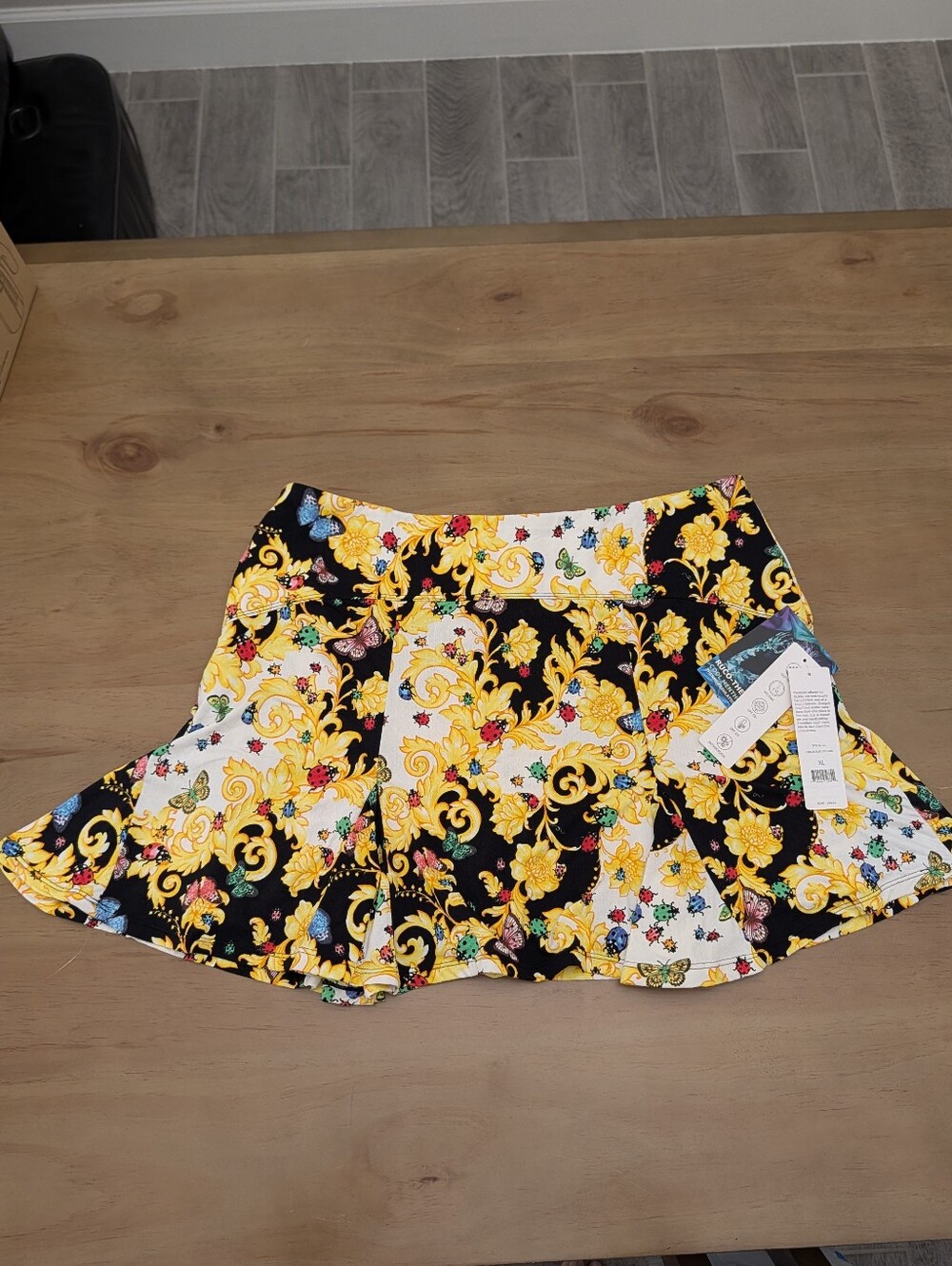 New Gottex Little Annie Botanical Women's Skort Black & Yellow Size XL Nwt